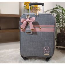 OFERTA de Mala Maternidade Cinza com Laço para o Enxoval do Bebê